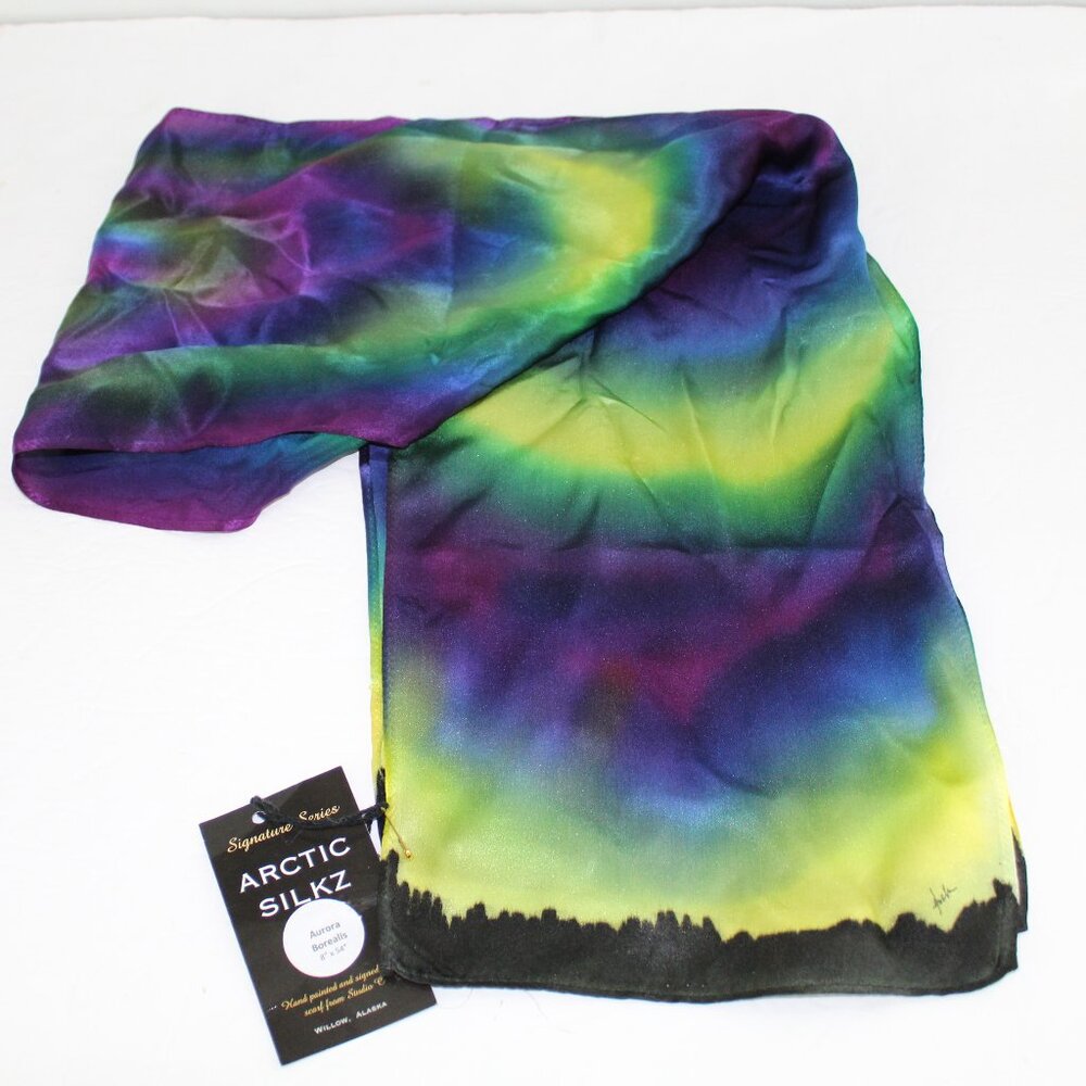 Arctic Silkz Hand Painted and Signed Silk Scarf Studio C Signature Series